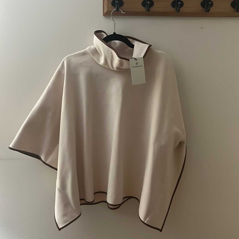 Cream Leather Trim Funnel Neck Piper Poncho from Tuckernuck NWT